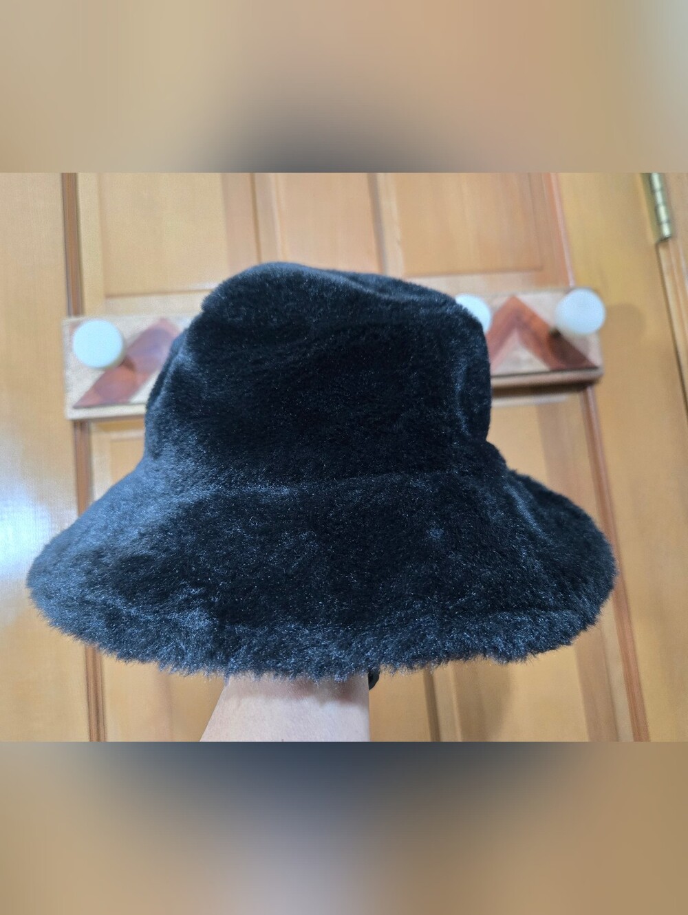 White Mountain Black Faux Fur Bucket Hat